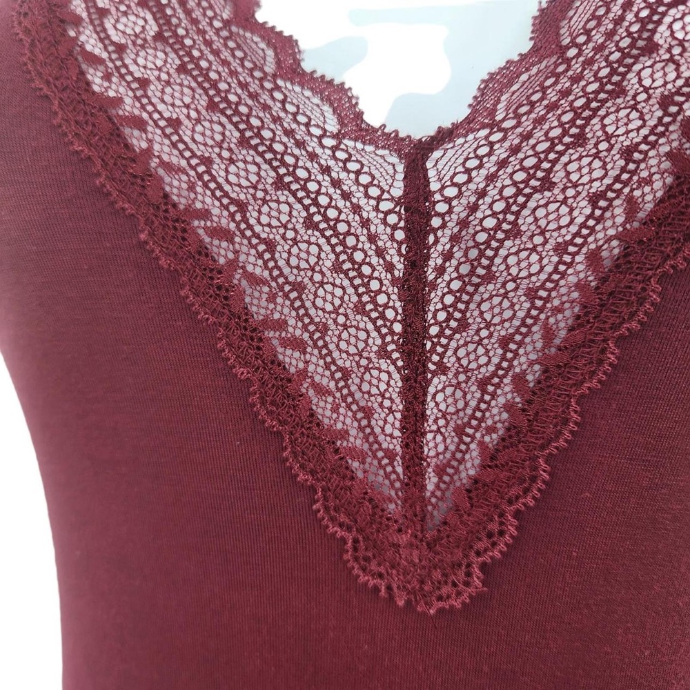 AEO maroon lace trim bodysuit - Picture 2 of 5
